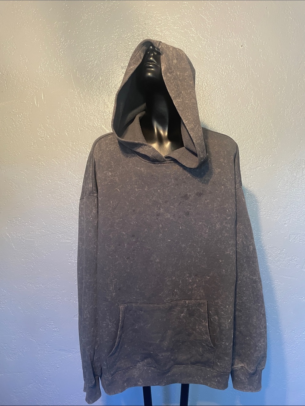 Vintage Wash Gray Hooded Pullover Sweatshirt cotton /polyester